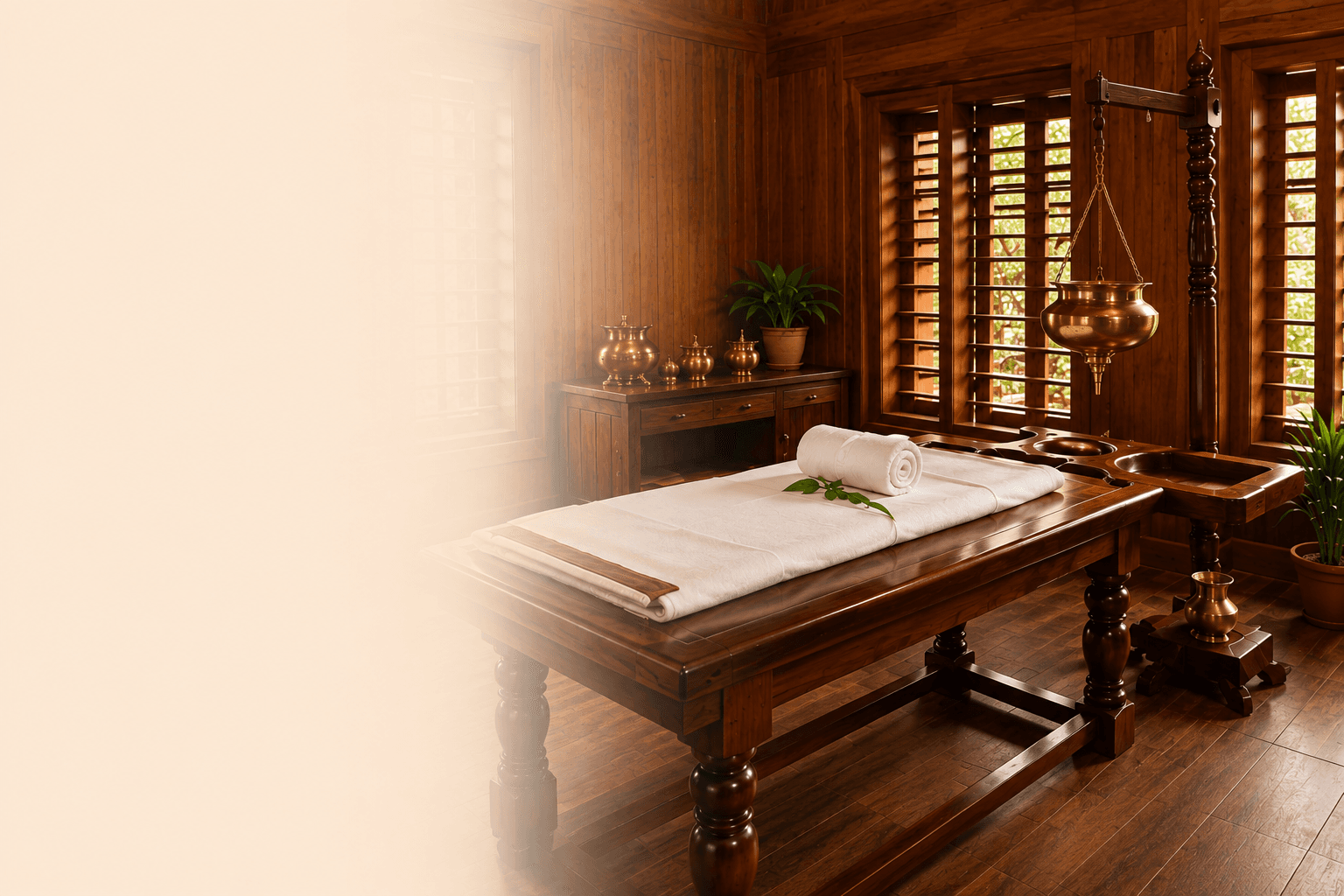 Guest walking through tropical Ayurvedic retreat grounds